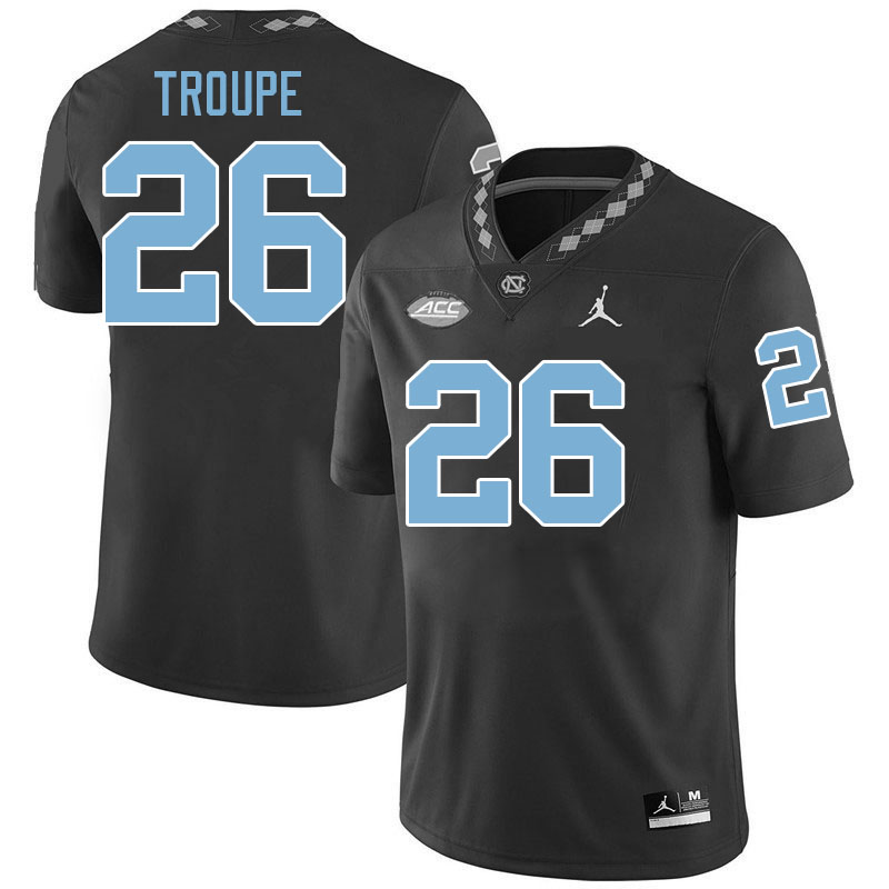 #26 Jo Jo Troupe North Carolina Tar Heels College Football Jersey Stitched-Black